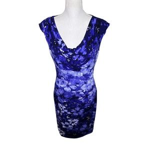 Lauren Ralph Lauren Sz 10 Purple Blue Watercolor Floral Pencil Dress